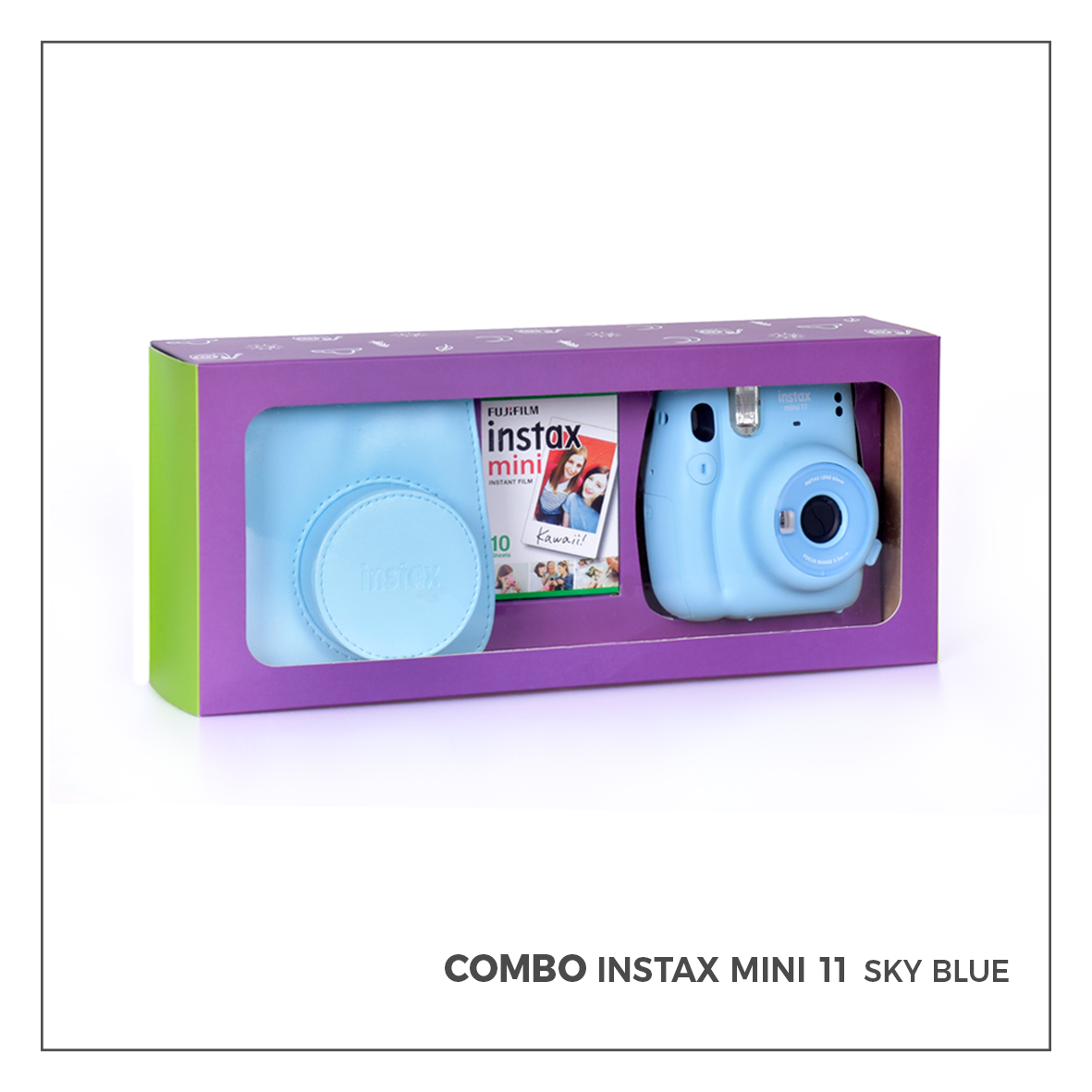 Fujistore  COMBO Instax Mini 11 ICE BLUE / Estuche Celeste